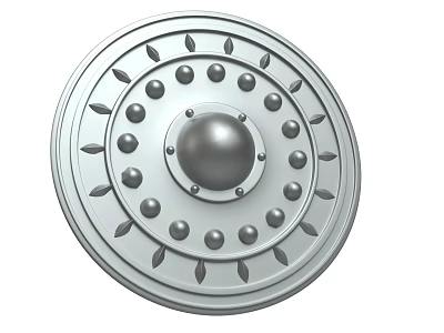 Medieval Metallic Round Shield With Spherical Boss Dot Patterns And Leaf Accents 3d model