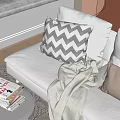 Gray And White Zigzag Pattern Pillows On Cozy Sofa With Beige Throw Blanket And Books 3d model