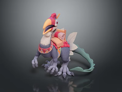 Mythical Animal With Colorful Feathers Decorative Saddle Green Tail And Clawed Feet 3d model