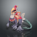Mythical Animal With Colorful Feathers Decorative Saddle Green Tail And Clawed Feet