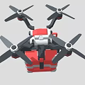 Multi Rotor Transport Aircraft With Red And Gray Package Box Design