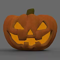 Orange Carved Jack O Lantern With Smiling Face Triangular Eyes Green Stem On Gray Background