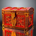 Ornate Red And Gold Treasure Chest With Carved Decorations And Metal Lock