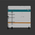 Foldable Room Divider With White Surface Teal And Orange Stripes Open Shelves