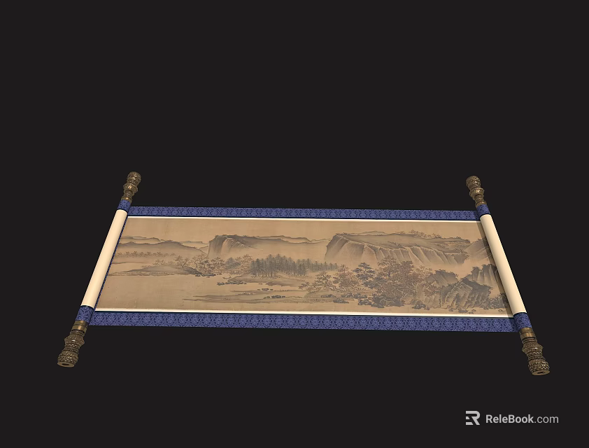 Traditional Chinese Landscape Scroll Paintings Featured in Art Books and Magazines 3d model 