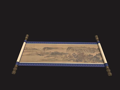 Traditional Chinese Landscape Scroll Paintings Featured in Art Books and Magazines 3d model