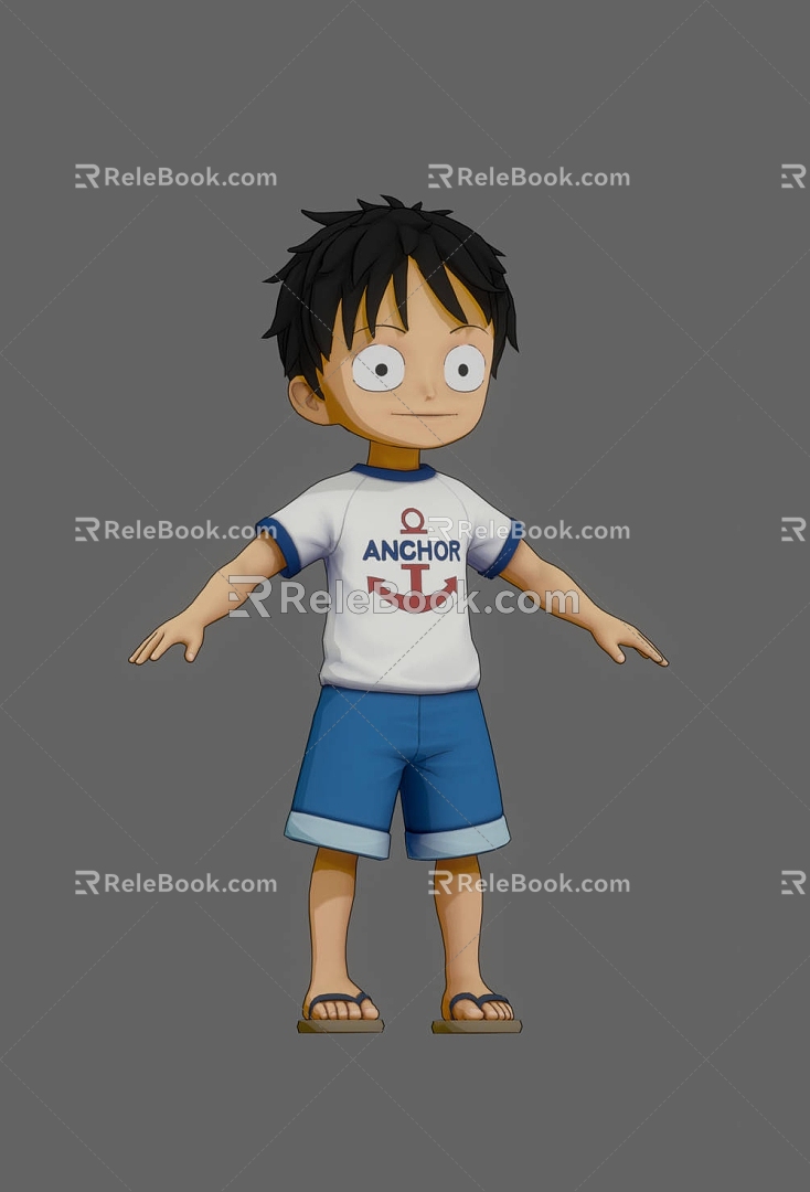 One Piece Little Lufei Cartoon Animation Cartoon Cartoon Short Hair One Piece Movie Luffy Pirates Children 3d model