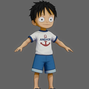 One Piece Little Lufei Cartoon Animation Cartoon Short Hair One Piece Movie Luffy Pirates Children 3d model