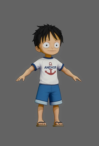 One Piece Little Lufei Cartoon Animation Cartoon Short Hair One Piece Movie Luffy Pirates Children 3d model