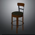 Wooden Bar Stool With Leather Seat And Metal Footrest Backrest Design