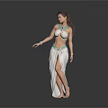 Elegant Female Character Design With White Long Dress And Blue Accessories