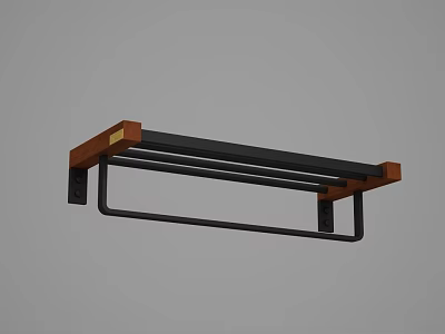 Modern Bathroom Accessories Wooden And Metal Wall Mounted Towel Rack For Hanging Towels 3d model