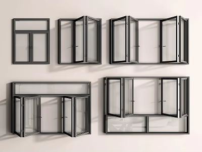 Different Modern Window Designs With Black Frames And Various Opening Mechanisms 3d model