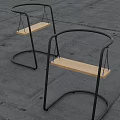 Modern Leisure Chairs with Black Metal Curved Frame and Wooden Seat in Stylish Design