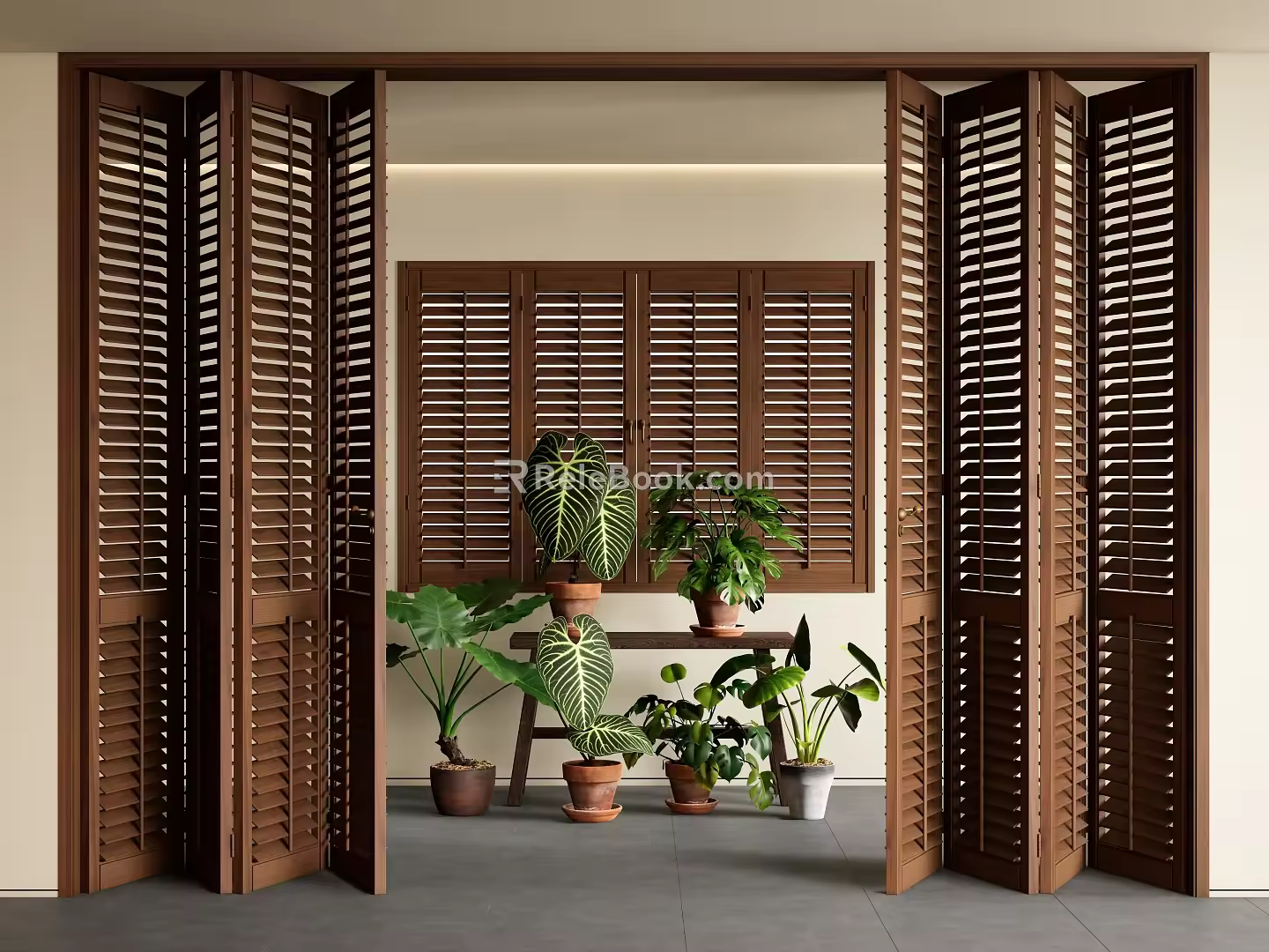 The ancient folding door shutter folding door multi-link sliding door shutter door potted plant combination 3d model