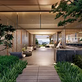 Modern Outdoor Pergola Design With Lush Greenery Seating Stone Pathway And Natural Views