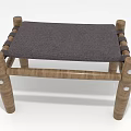 Wooden Stool With Cylindrical Legs Gray Fabric Seat And Woven Details For Home Decor