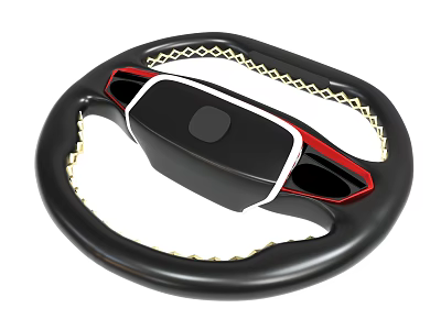 Black Steering Wheel With Red White Accents And Gold Stitching Design 3d model