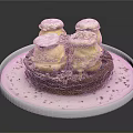 Delicious Waffle Dessert With Vanilla Ice Cream Scoops And Meringue Toppings On White Plate