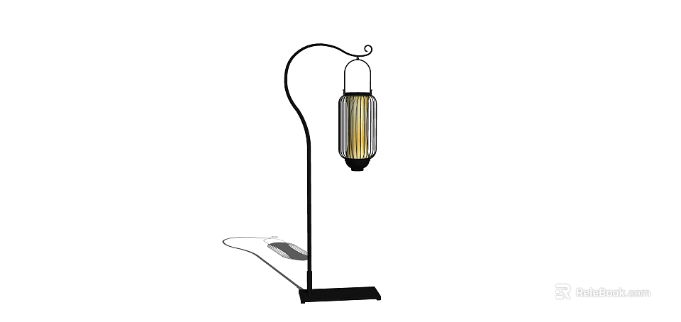 Modern Floor Lamp With Curved Metal Pole And Rectangular Shade For Home Decor 3d model