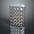 Metallic Cube Sculpture With Interlocking Rings Smooth Surface Reflection On Dark Background 3d model