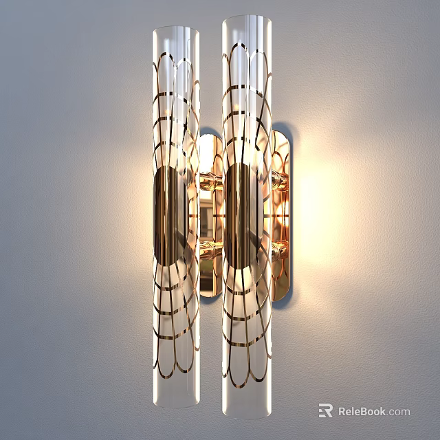 Modern Wall Lamp with Transparent Glass Shade and Metal Frame Illuminating Home Interior 3d model 