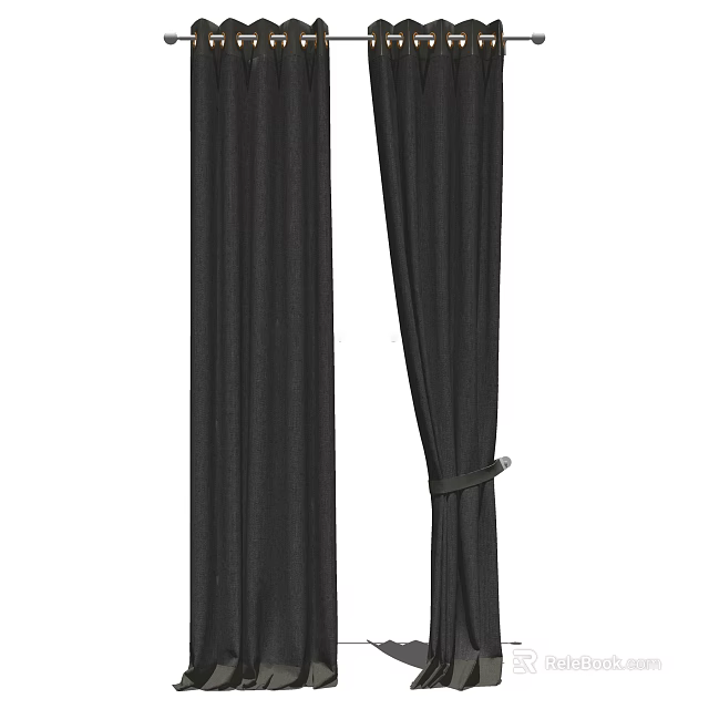 Black Textured Curtains With Elegant Tieback For Modern Home Decoration 3d model 