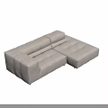 Light Beige Modular Sofa with Tufted Design on Marble Floor and Neutral Wall 3d model