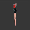 3D Character Back View Costume With Red White Black Stripes And RH Logo