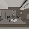 Modern Living and Dining Room Interior With Wooden White Sofa Marble Coffee Table Large Windows