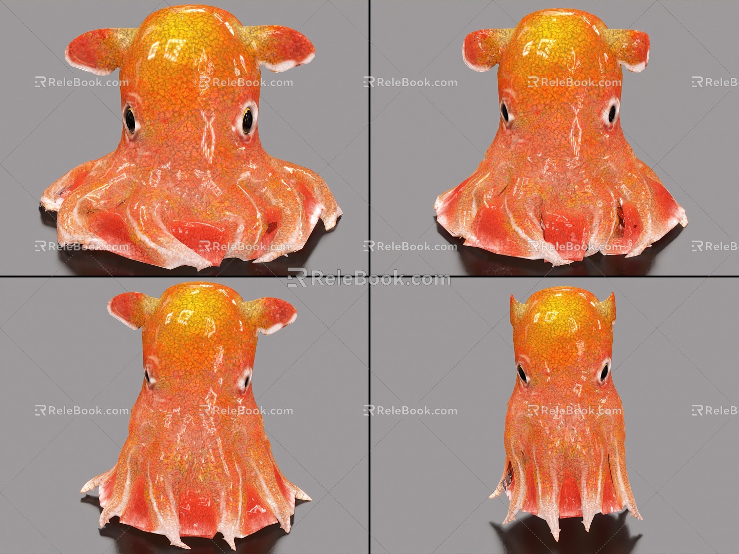 Dumbo octopus with binding and animation octopus squid cartoon octopus squid 3d model