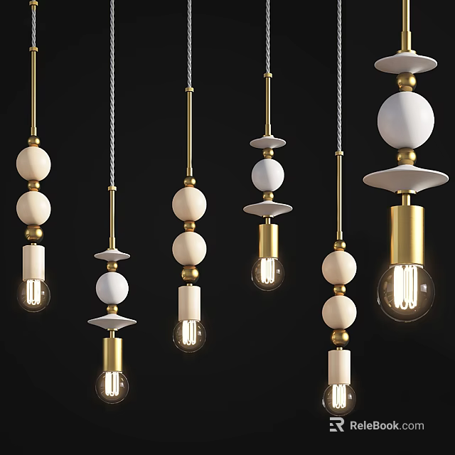 Modern Pendant Lights With Spherical Beads Wooden And Gold Accents For Interior Decoration 3d model 