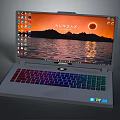 Modern Laptop With Colorful Backlit Keyboard Sunset Background Screen And Desktop Icons