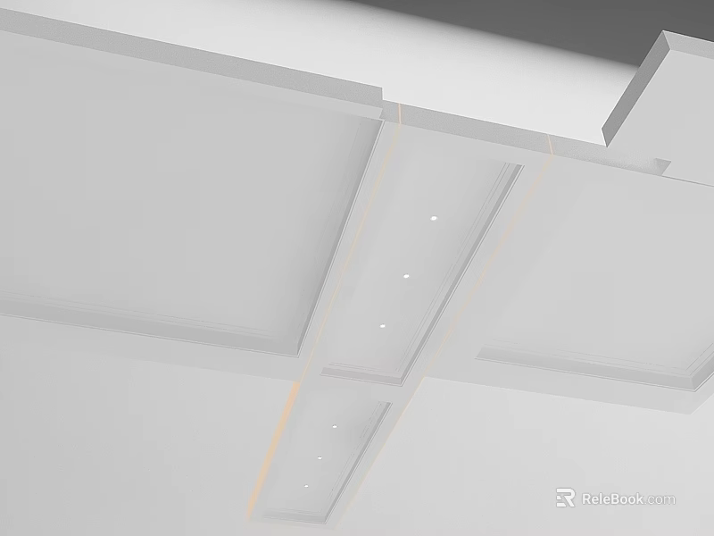 Elegant Modern White Ceiling Design With Recessed Lights And Decorative Lines 3d model 