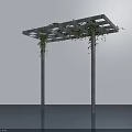 Modern Metal Garden Pergola With Climbing Vines Four Pillars And White Wall