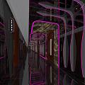 KTV Corridor Design With Modern Neon Lights Marble Walls And Reflective Floors