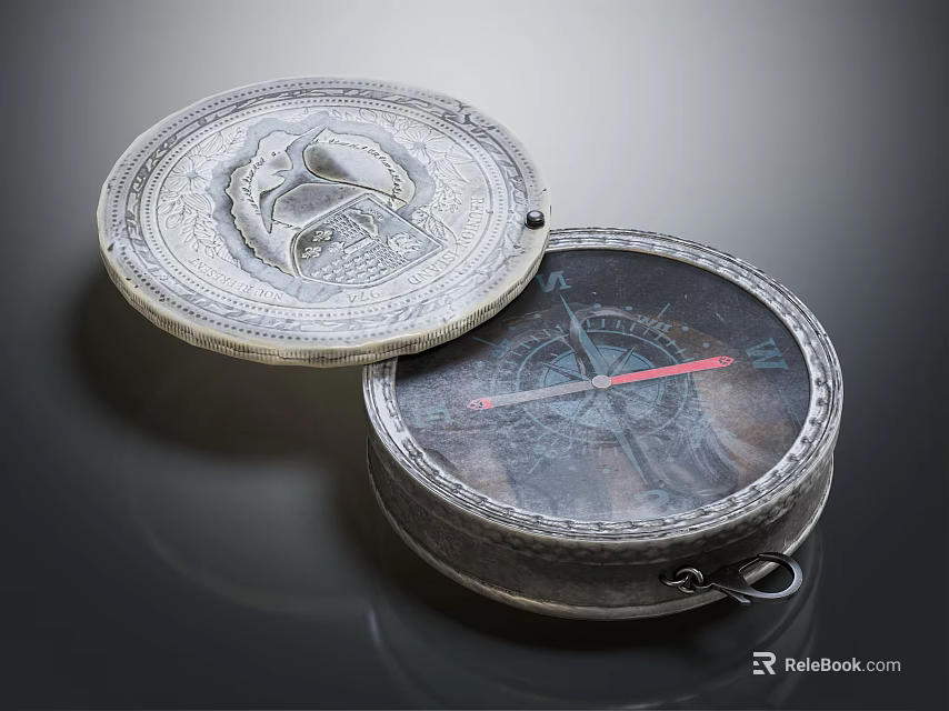 Vintage Metallic Circular Decorative Ornament Set With Carved Lids And Compass Design 3d model 