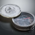 Vintage Metallic Circular Decorative Ornament Set With Carved Lids And Compass Design