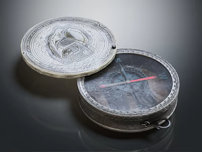 Vintage Metallic Circular Decorative Ornament Set With Carved Lids And Compass Design 3d model