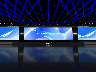 High End Stage Setup With Blue Background Three Large Screens And Logo 3d model