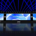 High End Stage Setup With Blue Background Three Large Screens And Logo 3d model