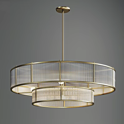 Modern Circular Double Layer Crystal Chandelier With Transparent Strips And Golden Frame 3d model