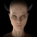 Mythical Fantasy Game And Movie Character With Horns Scaly Skin And Yellow Eyes