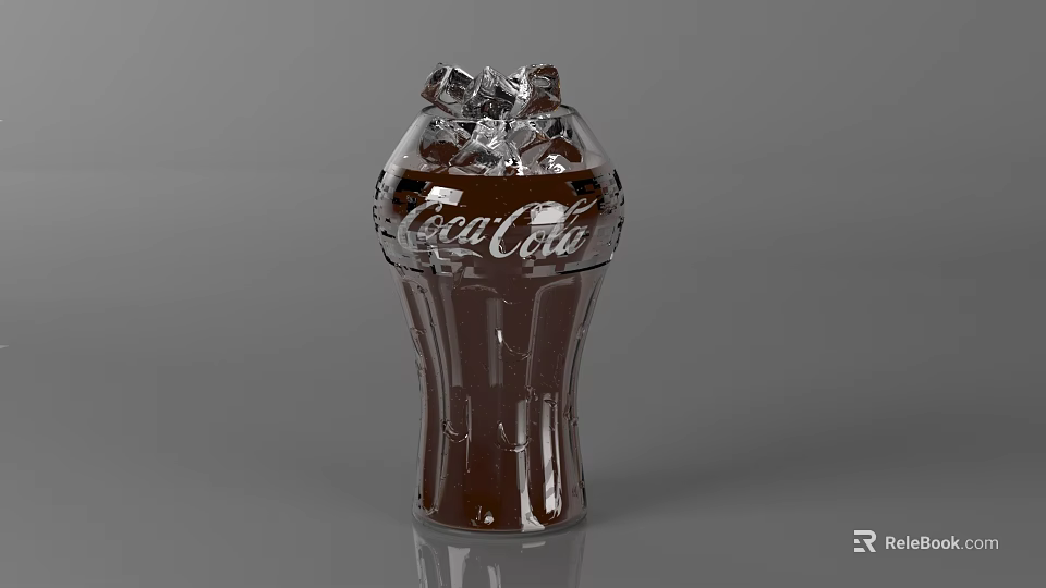Refreshing Coca-Cola Carbonated Soft Drink In Brown Bottle With Ice Cubes On Top 3d model 