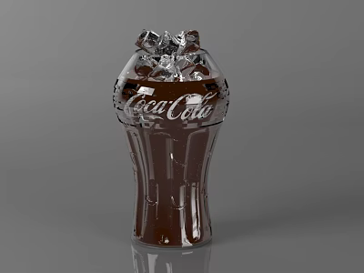 Refreshing Coca-Cola Carbonated Soft Drink In Brown Bottle With Ice Cubes On Top 3d model