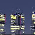 Future Architecture Design With Illuminated Lines Neon Signs And Water Reflections