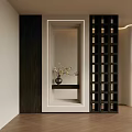 Modern Wooden Lattice Partition In Interior With White Frame And Vase Decoration