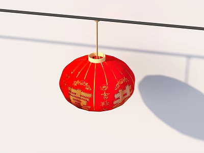 Traditional Red Hanging Lantern With Golden Patterns For Chinese Home Decoration 3d model