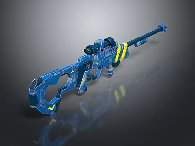 Futuristic Blue Sniper Rifle With Scope And Yellow Accents Mechanical Design 3d model