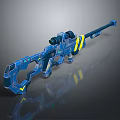 Futuristic Blue Sniper Rifle With Scope And Yellow Accents Mechanical Design